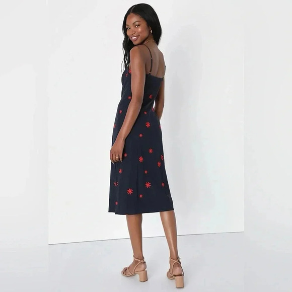 Lulus Adorable Dream Navy Blue Embroidered Empire Waist Midi Dress Floral sz M - Picture 4 of 13